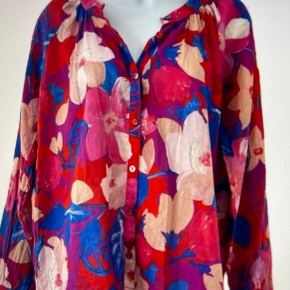 JOHNNY WAS "Giverney Gardens Ragland Poet" Cotton Blouse: Medium: P2P is 24" - Picture 1 of 10